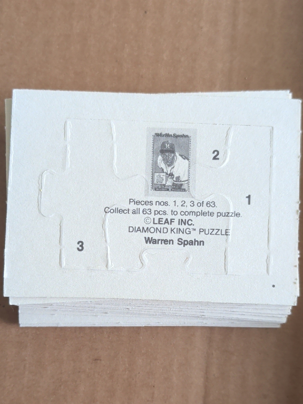 Puzzle - Warren Spahn Diamond King - 63/63 Unpunched Complete Set